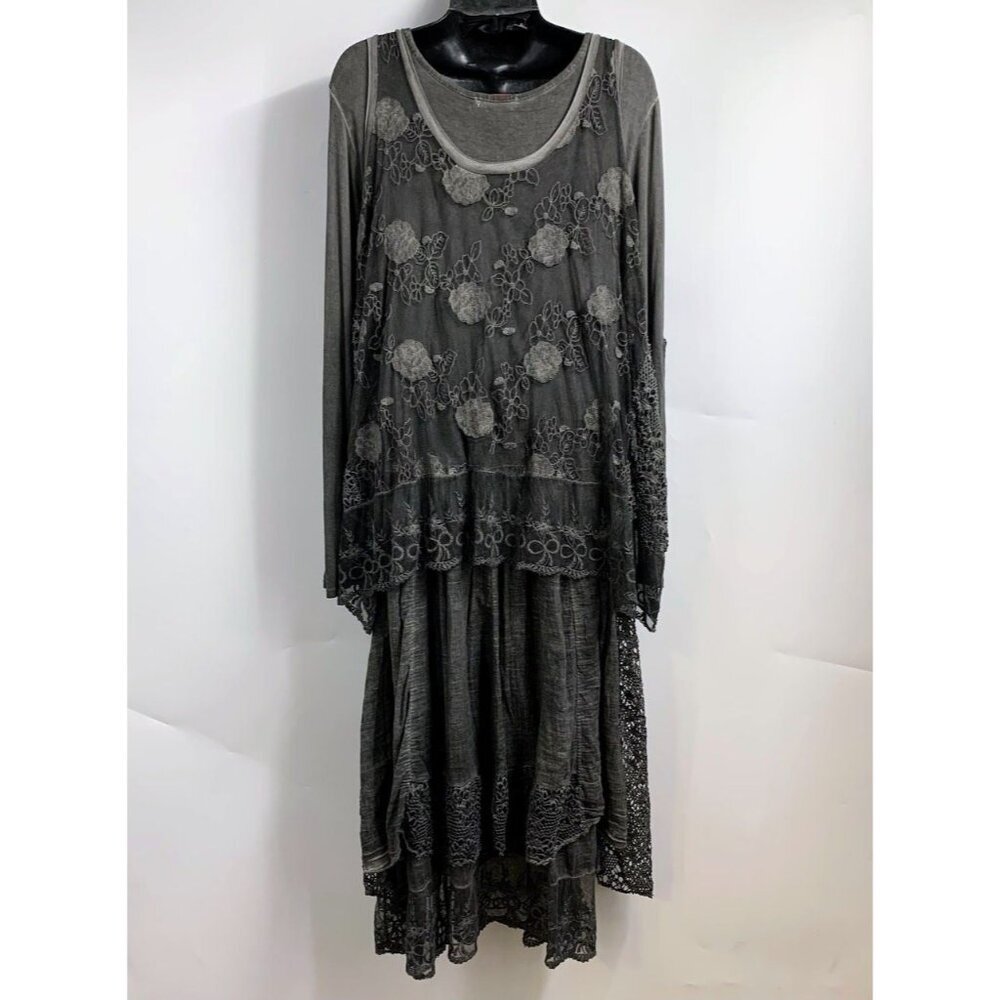Scandal Made in Italy Women's Boho Lace Embroidered Layered Dress Size‎ M